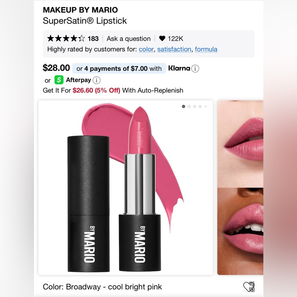 MAKEUP BY MARIO SUPERSATIN LIPSTICK - Color: Broadway